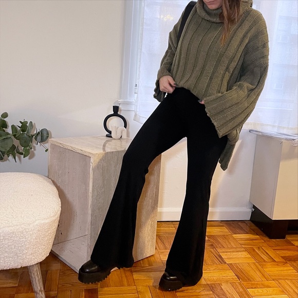 ZARA OVERSIZED FOLD OVER TURTLENECK CHUNKY KNIT SWEATER OLIVE GREEN FLARE SMALL - Picture 6 of 6